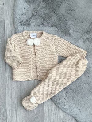 Baby traditional Spanish clothing - Beige Knitted Pom Pom Outfit