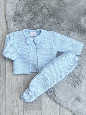 Baby traditional Spanish clothing - Blue Knitted Pom Pom Outfit