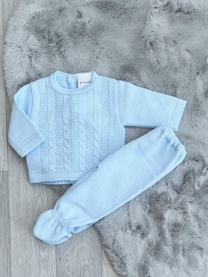 Blue Cable Knitted Two-Piece