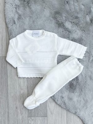 Baby traditional Spanish clothing - White Pointelle Knitted Two Piece