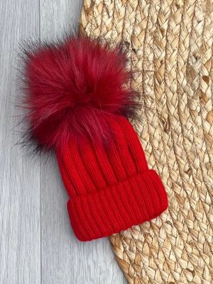 Red Cascade Pom-Pom Hat