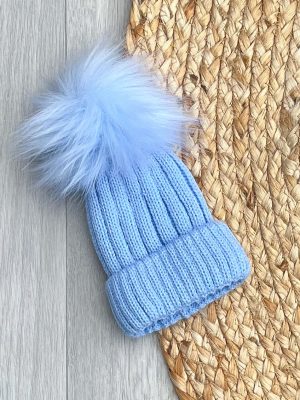 Blue Cascade Pom-Pom Hat