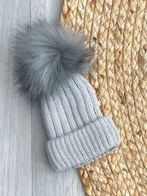 Grey Cascade Pom-Pom Hat