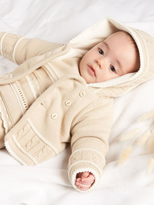 Beige & White Knitted Baby Jacket