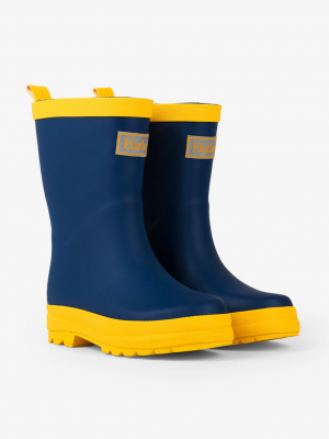 Navy & Yellow Matte Wellies perfect for rainy days & puddle jumping!