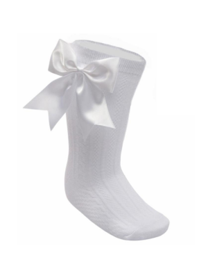 White Satin Bow Knee High Socks