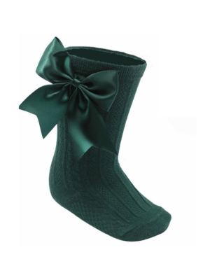 Emerald Satin Bow Knee High Socks