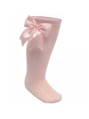 Pink Satin Bow Knee High Socks