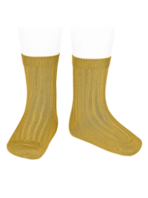 Mustard Wide Ribbed Short Socks
