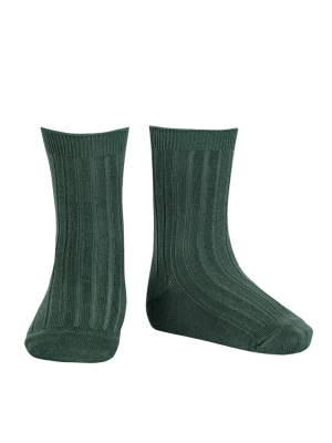 Pine Wide Ribbed Short Socks