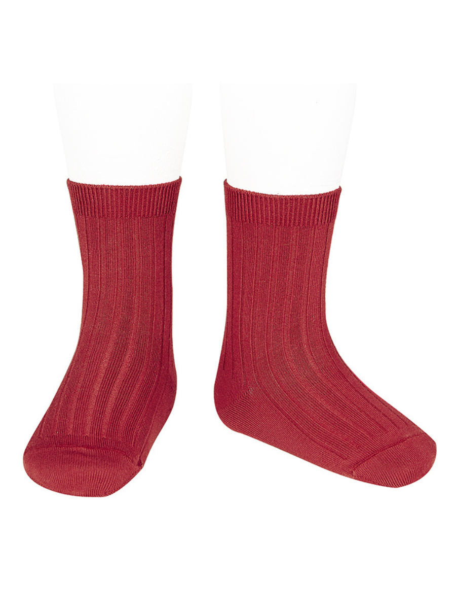 Red Wide Ribbed Short Socks