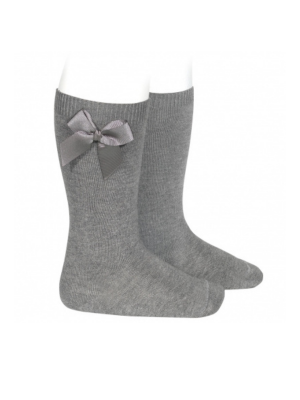Grey Grosgrain Bow Knee High Socks