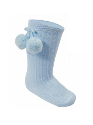 Blue Pom Pom Knee-High Socks