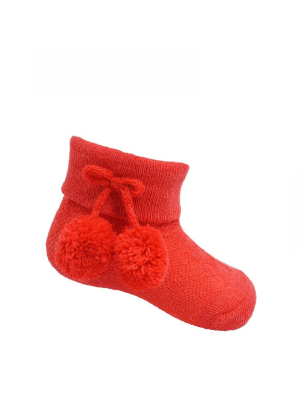 Red Pom Ankle Socks